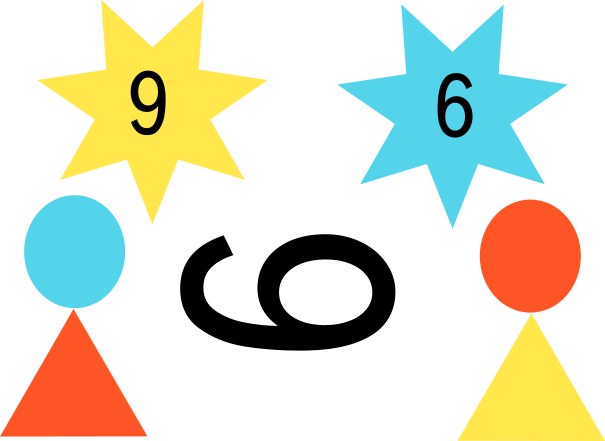 Deux personnages face à face. Entre les deux, un chiffre à l'horizontal. Le personne de gauche reconnaît le chiffre 9. Le personnage de droit reconnaît le chiffre 6.